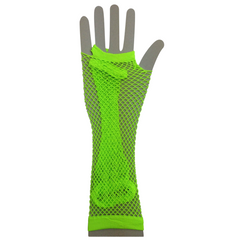 Long Elbow Length Fishnet Gloves Fingerless 70s 80s Womens Costume Party Dance in Fluro Green