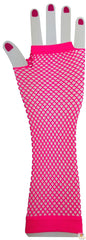 Long Elbow Length Fishnet Gloves Fingerless 70s 80s Womens Costume Party Dance in Hot Pink
