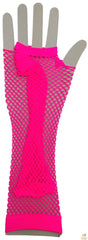 Long Elbow Length Fishnet Gloves Fingerless 70s 80s Womens Costume Party Dance in Hot Pink
