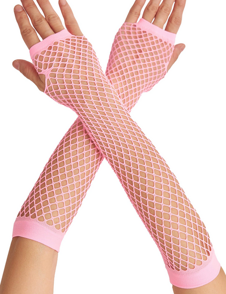 FISHNET GLOVES Fingerless Elbow Length 70s 80s Womens Costume Party Dance - Light Pink - One Size