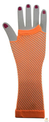 Long Elbow Length Fishnet Gloves Fingerless 70s 80s Womens Costume Party Dance in Orange