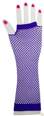 Long Elbow Length Fishnet Gloves Fingerless 70s 80s Womens Costume Party Dance in Purple