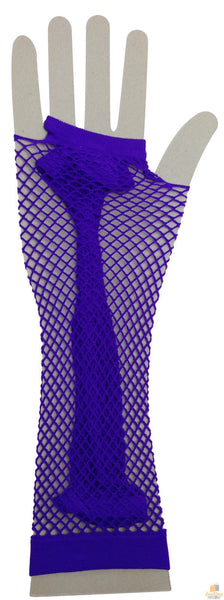 Long Elbow Length Fishnet Gloves Fingerless 70s 80s Womens Costume Party Dance in Purple
