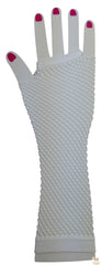Long Elbow Length Fishnet Gloves Fingerless 70s 80s Womens Costume Party Dance in White