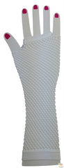 Long Elbow Length Fishnet Gloves Fingerless 70s 80s Womens Costume Party Dance in White