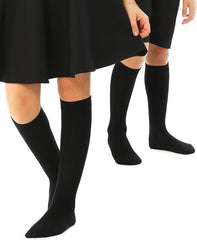 Knee High School Socks for Girls Boys Plain Cotton Rich Kids Seamless No Seam - 6-11 (Black)