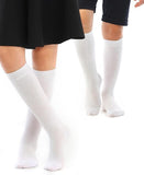 Knee High School Socks for Girls Boys Plain Cotton Rich Kids Seamless No Seam - 6-11 (White)