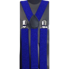 2x Mens Suspenders Braces Adjustable Strong Clip On Elastic Formal Wedding Slim - Blue (Glitter)