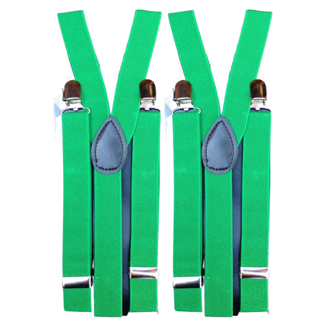 2x Mens Suspenders Braces Adjustable Strong Clip On Elastic Formal Wedding Slim - Dark Green
