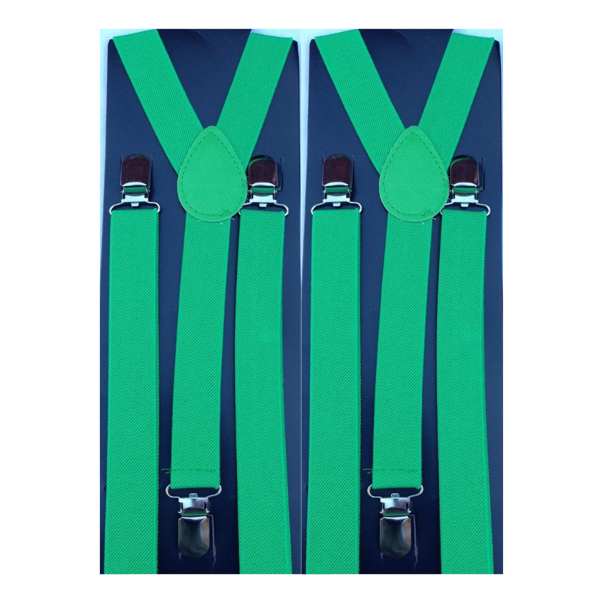 2x Mens Suspenders Braces Adjustable Strong Clip On Elastic Formal Wedding Slim - Green