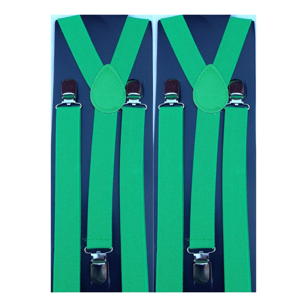 2x Mens Suspenders Braces Adjustable Strong Clip On Elastic Formal Wedding Slim - Green
