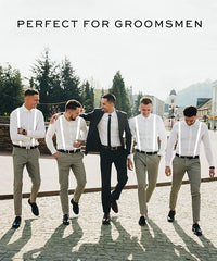 2x Mens Suspenders Braces Adjustable Strong Clip On Elastic Formal Wedding Slim - White