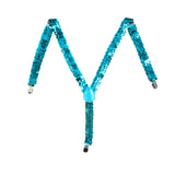 3x Mens Suspenders Braces Adjustable Strong Clip On Elastic Formal Wedding Slim - Blue (Sequin)