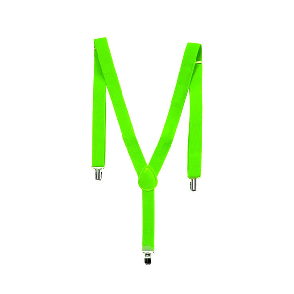 3x Mens Suspenders Braces Adjustable Strong Clip On Elastic Formal Wedding Slim - Fluro Green
