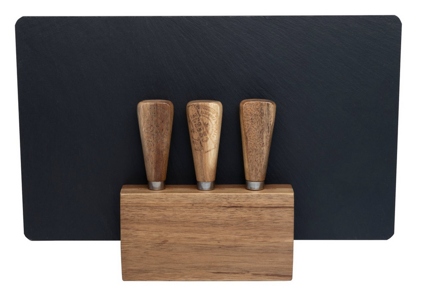 4pc Euroline Slate Wooden 30cm Cheese Board w/ Plane Knife / Fork - Brown