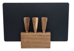 4pc Euroline Slate Wooden 30cm Cheese Board w/ Plane Knife / Fork - Brown