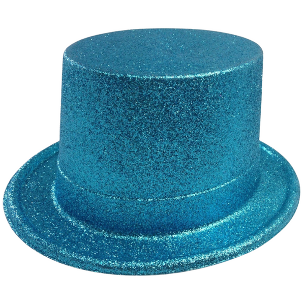 6x GLITTER TOP HAT Fancy Party Plastic Costume Tall Cap Fun Dress Up BULK - Sky Blue
