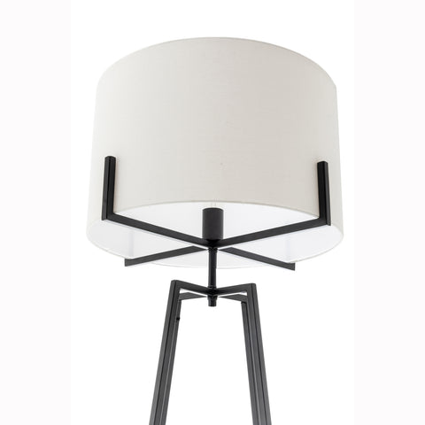 Modern Dimmable Floor Lamp w/ Linen Shade Designer Bedroom Lighting - Matte Black