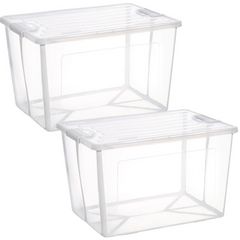 2x 82 Litre Modular Clear Foldable Storage Box with Lid Plastic Tub Collapsible