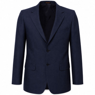 Mens Suit Jacket 2 Button Pinstripe Business Work Blazer Fully Lined - Navy