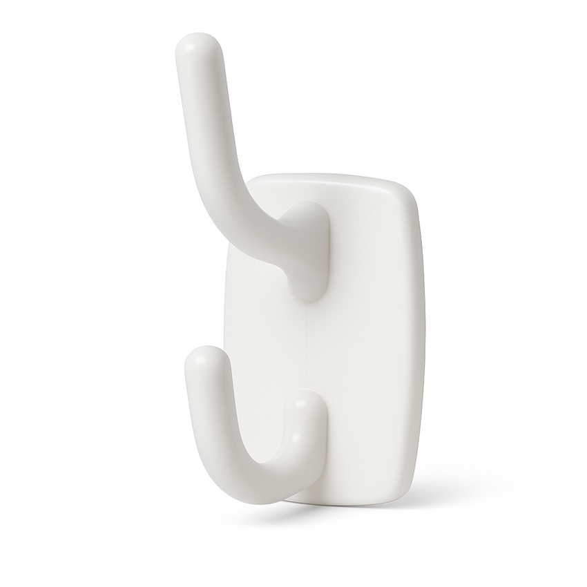 Deco Self-Adhesive Double Hook in White – 2.3kg Weight Capacity per Hook