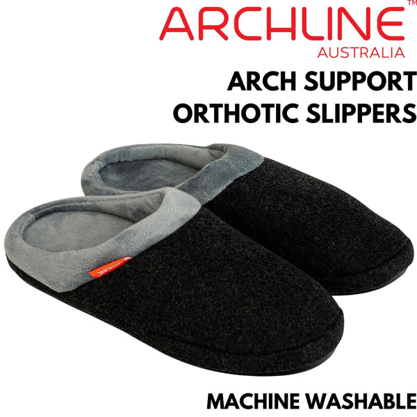 ARCHLINE Orthotic Slippers Slip On Arch Scuffs Orthopedic Moccasins in Charcoal Marle - EUR 42