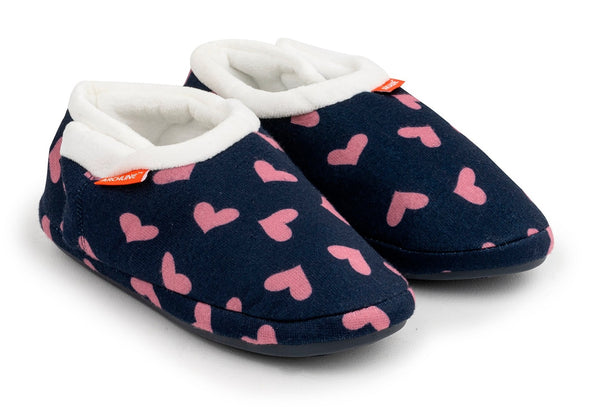 ARCHLINE Orthotic Slippers CLOSED Arch Scuffs Moccasins Pain Relief in Navy Hearts - EUR41