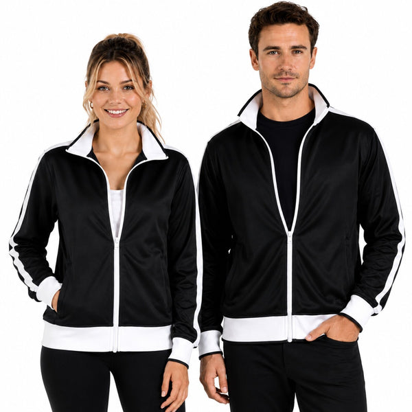 Identitee Mens Varsity Track Jacket Warm Winter Tracksuit Top Zip - Black/White - XL