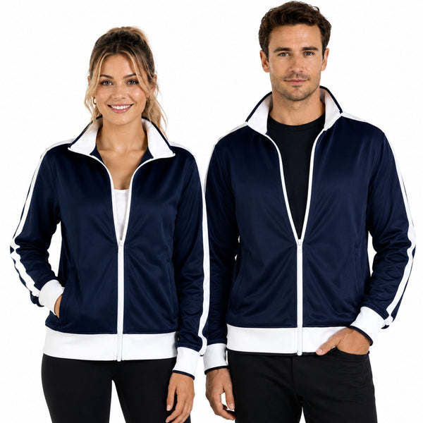 Identitee Mens Varsity Track Jacket Warm Winter Tracksuit Top Zip - Navy/White - S