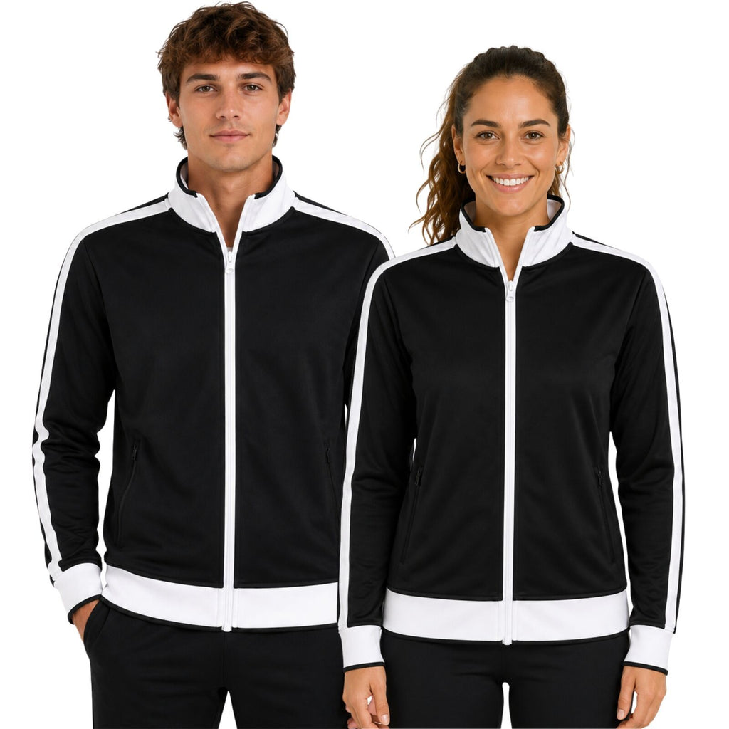 Track Top Jacket Full Zip Tracksuit Varsity Jumper Warm Winter - Black/White - L (14-16)