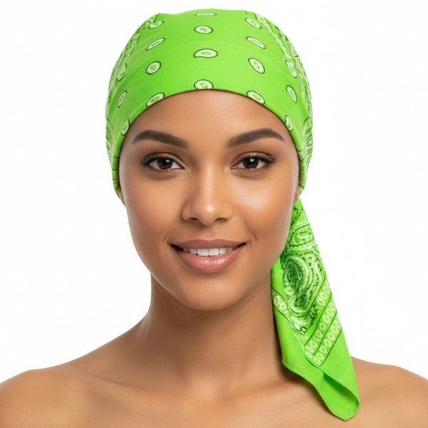 BANDANA Paisley 100% COTTON Head Wrap Durag Bandanna Summer Biker Scarf Mask - Light Green