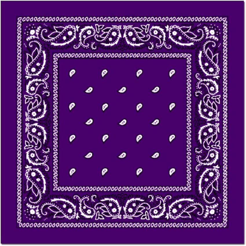 BANDANA Paisley 100% COTTON Head Wrap Durag Bandanna Summer Biker Scarf Mask - Purple