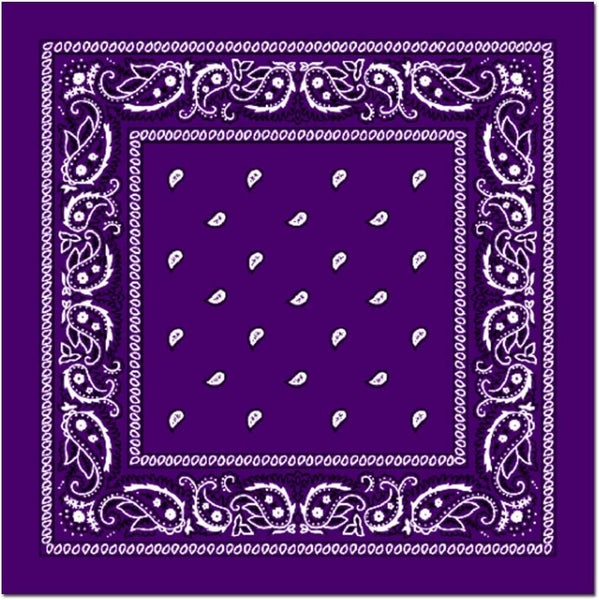 BANDANA Paisley 100% COTTON Head Wrap Durag Bandanna Summer Biker Scarf Mask - Purple
