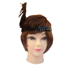 12x 1920s FLAPPER HEADBAND Headpiece Feather Sequin Charleston Gatsby Party BULK - Black