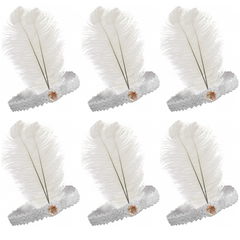 6x 1920s FLAPPER HEADBAND Headpiece Feather Sequin Charleston Costume Party BULK - White