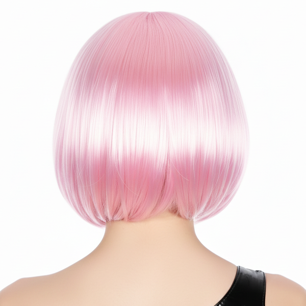 Bob Wig Costume Short Straight Fringe Cosplay Party Full Hair Womens Fancy Dress - Light Pink