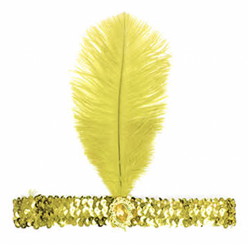 1920s FLAPPER HEADBAND Headpiece Feather Sequin Charleston Costume Gatsby Dance - Yellow