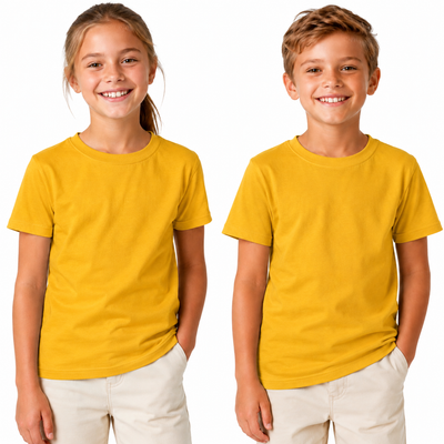 KIDS PLAIN T SHIRT Childrens Child 100% COTTON Boys Girls Basic Blank Tee Top - Yellow/Gold