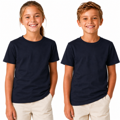 KIDS PLAIN T SHIRT Childrens Child 100% COTTON Boys Girls Basic Blank Tee Top - Navy - 8
