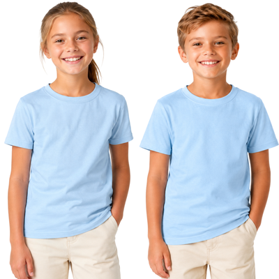 KIDS PLAIN T SHIRT Childrens Child 100% COTTON Boys Girls Basic Blank Tee Top - Sky Blue - 12