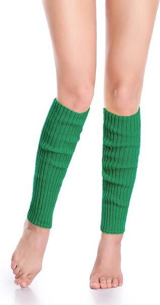 Pair of Womens Leg Warmers Disco Winter Knit Dance Party Crochet Legging Socks Costume - Green