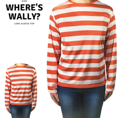 KIDS Red and White Striped Top Wenda Waldo Shirt Costume Party Book Week - Small (4-6 Years Old)