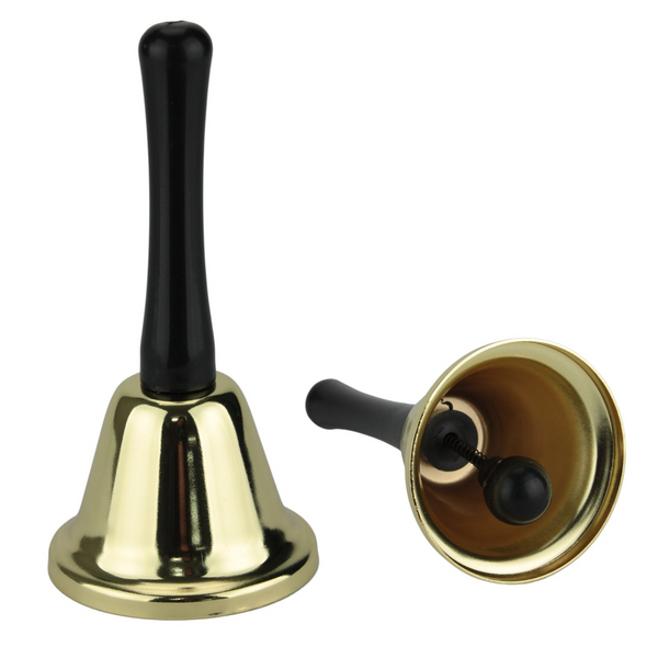 SANTA BELL Jingle Claus Wooden Handle Bells Rattles Christmas Xmas - Gold