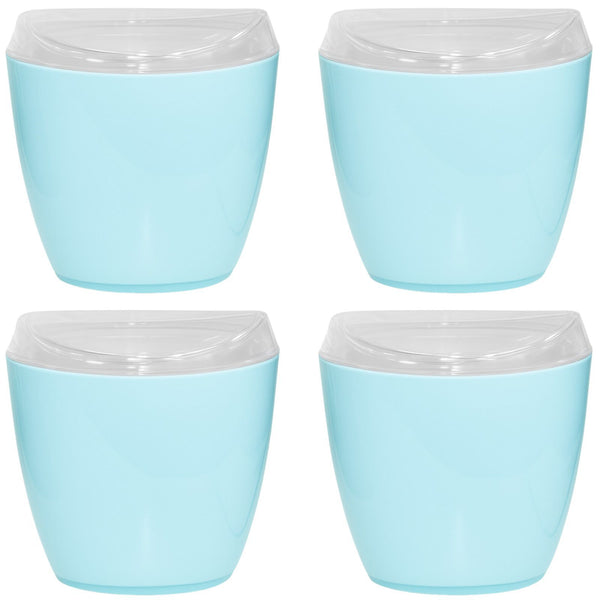 4x Oval Swing Top Waste Rubbish Bin Acrylic Lightweight Compact Bathroom Office in Blue