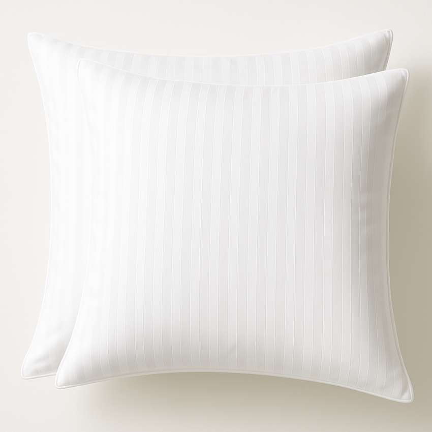 2x 100% Cotton European Pillowcase 400 Thread Count Hotel Quality - Striped White