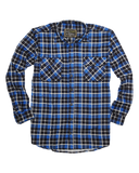 Mens Flannelette Long Sleeve Shirt 100% Cotton Check Authentic Flannel - Full Placket - Turquoise/Black