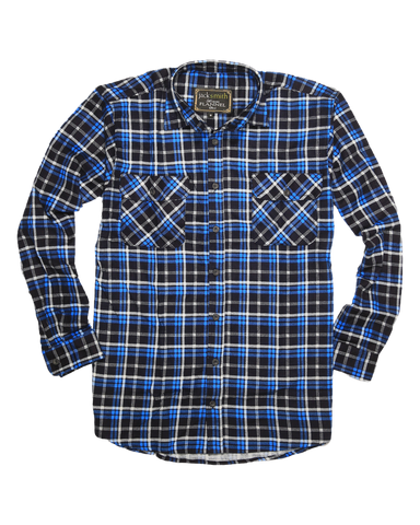 Mens Flannelette Long Sleeve Shirt 100% Cotton Check Authentic Flannel - Full Placket - Turquoise/Black