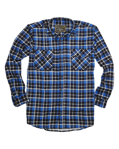Mens Flannelette Long Sleeve Shirt 100% Cotton Check Authentic Flannel - Full Placket - Turquoise/Black