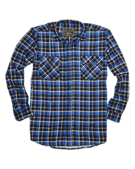 Mens Flannelette Long Sleeve Shirt 100% Cotton Check Authentic Flannel - Full Placket - Turquoise/Black - L