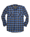Mens Flannelette Long Sleeve Shirt 100% Cotton Check Authentic Flannel - Full Placket - Turquoise/Black